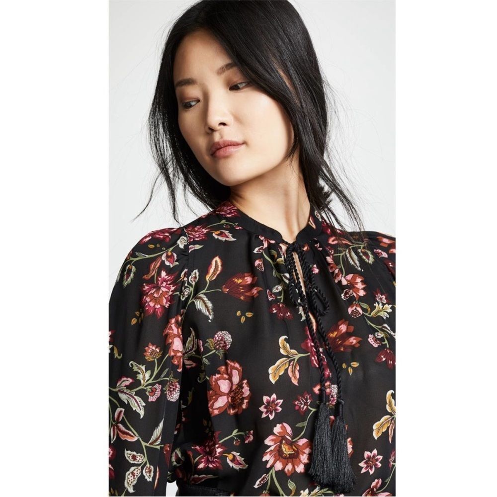 A.L.C. Royan 100% Silk Black Floral Blouse 6